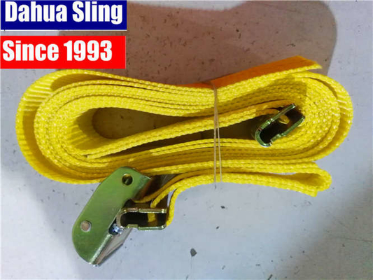Gelb 2x20' E-Spur Ratchet Tie Down Gurt mit Cam Buckle W- 4' Kurze Ende montiert